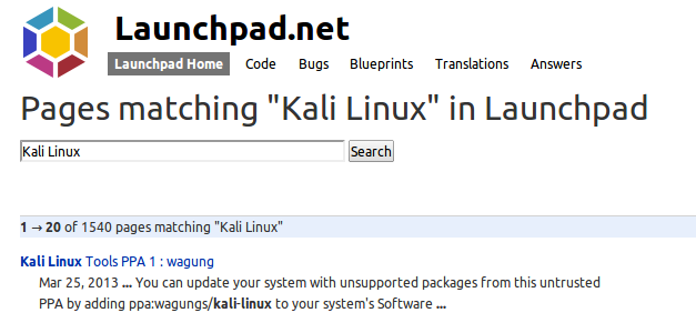 Pages matching  Kali Linux  in Launchpad