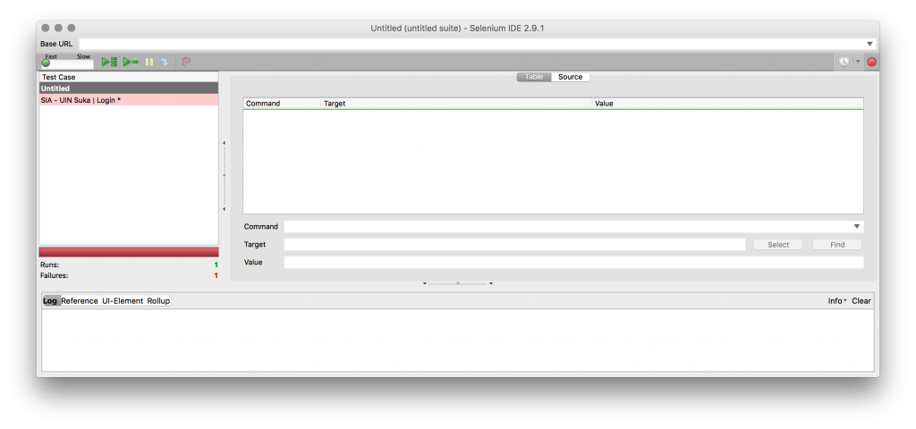 Tampilan Selenium IDE